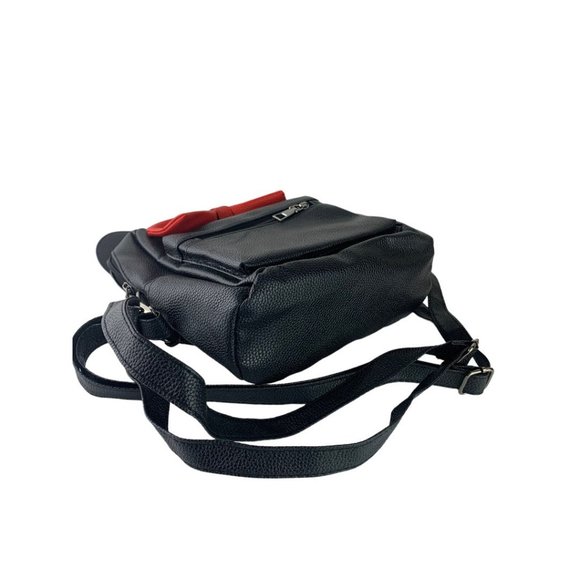 Black Vegan Leather Mini Backpack Ears Bow Adjustable Straps - Picture 8 of 8